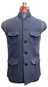 Blue Colour 4 Pocket Sleeveless Nehru Jacket