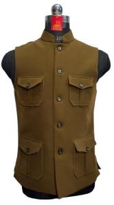Khakhi Brown Colour 4 Pocket Sleeveless Nehru Jacket