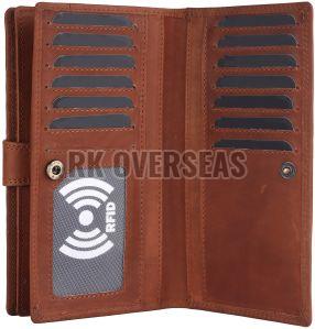 Ladies Brown Long Buckle Leather Wallet