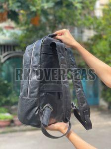 Plain Black Leather Backpack Bag