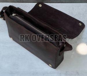 Mens Brown Plain Leather Side Bag