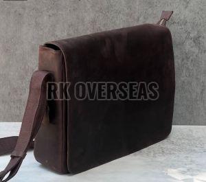 Mens Brown Plain Leather Side Bag