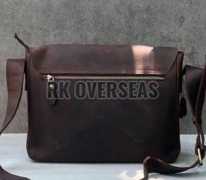 Mens Brown Plain Leather Side Bag
