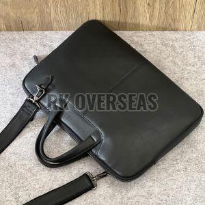 Black Plain Leather Laptop Bag