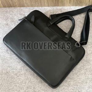 Black Plain Leather Laptop Bag