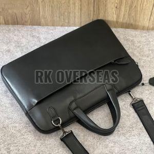 Black Plain Leather Laptop Bag