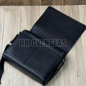 Mens Black Plain Leather Side Bag