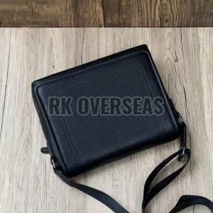 Mens Black Plain Leather Side Bag