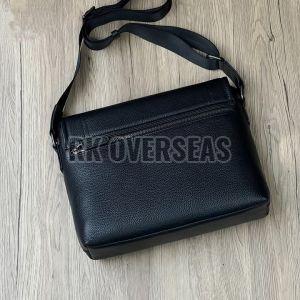 Mens Black Plain Leather Side Bag