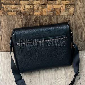 Mens Black Plain Leather Side Bag