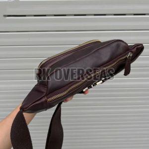 Dark Brown Plain Leather Waist Bag