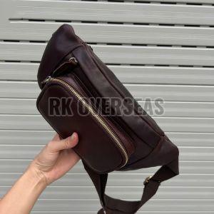 Dark Brown Plain Leather Waist Bag