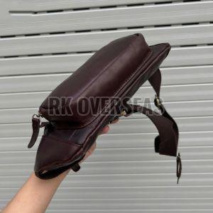 Dark Brown Plain Leather Waist Bag