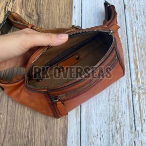 Plain Brown Leather Waist Bag