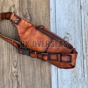 Plain Brown Leather Waist Bag