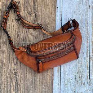 Plain Brown Leather Waist Bag