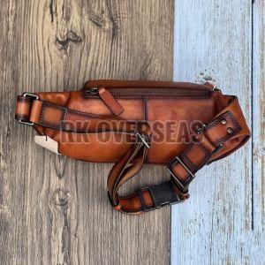 Plain Brown Leather Waist Bag