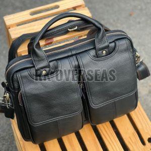 Unisex Black Leather Laptop Bag