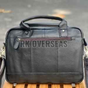 Unisex Black Leather Laptop Bag