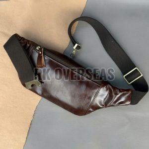 Shiny Brown Leather Waist Bag