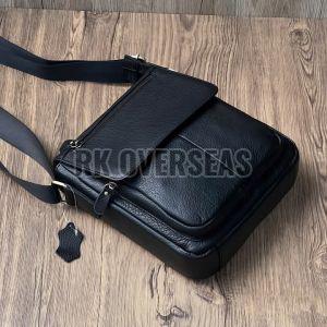 Mens Black Leather Sling Bag