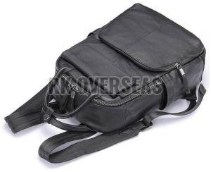 Unisex Black Leather Backpack Bag