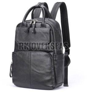 Unisex Black Leather Backpack Bag