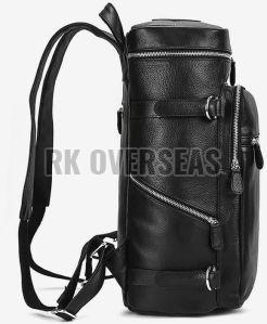 Solid Black Leather Backpack Bag