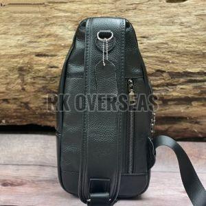 Mens Leather Plain Black Sling Bag