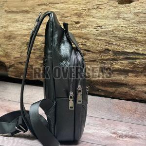 Mens Leather Plain Black Sling Bag
