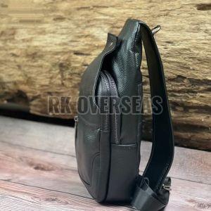 Mens Leather Plain Black Sling Bag