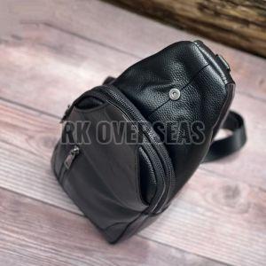 Mens Leather Plain Black Sling Bag