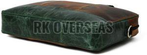 Brown and Green Leather Laptop Bag