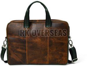 Brown and Green Leather Laptop Bag