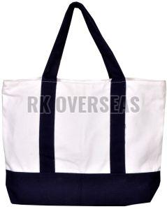 White and Blue Cotton Canvas Tote Bag