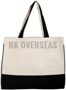 Cream and Black Cotton Canvas Tote Bag