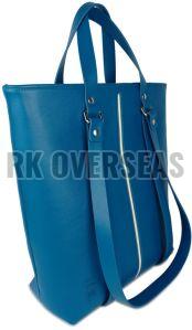 Dark Aqua Blue Leather Tote Bag