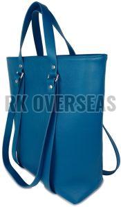 Dark Aqua Blue Leather Tote Bag
