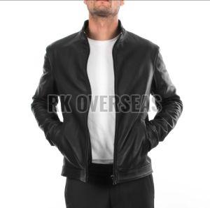 Mens Plain Black Leather Jacket