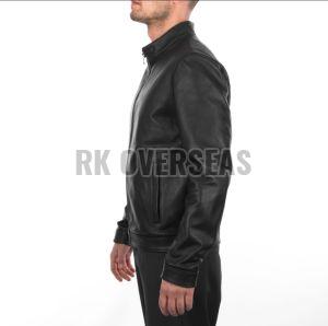 Mens Plain Black Leather Jacket