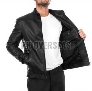 Mens Plain Black Leather Jacket