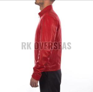 Mens Full Sleeve Red Leather Jacket