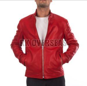 Mens Full Sleeve Red Leather Jacket