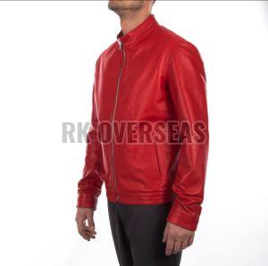 Mens Full Sleeve Red Leather Jacket