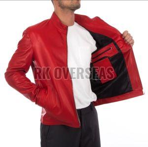 Mens Full Sleeve Red Leather Jacket