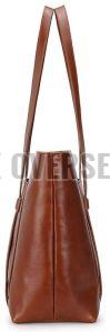 Shiny Brown Leather Tote Bag