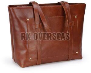 Shiny Brown Leather Tote Bag
