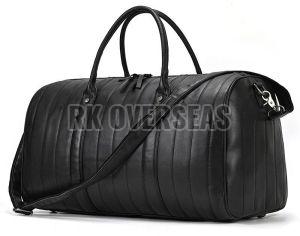 Black Plain Leather Duffle Bag