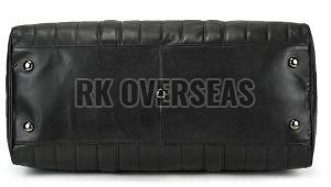 Black Plain Leather Duffle Bag