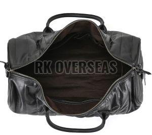 Black Plain Leather Duffle Bag